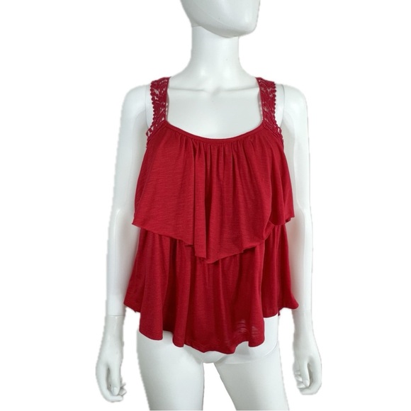 Cato Tiered Ruffle Crochet Lace Racer Back Top - Picture 1 of 6